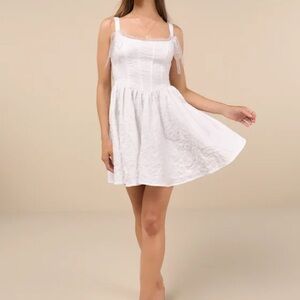 Lulus perfected presence white jacquard tie-strap mini dress